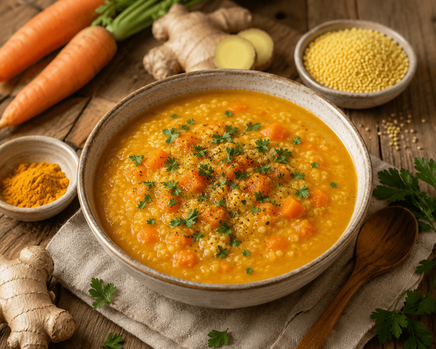 Rezept: Wärmende Karotten-Ingwer-Suppe mit Hirse