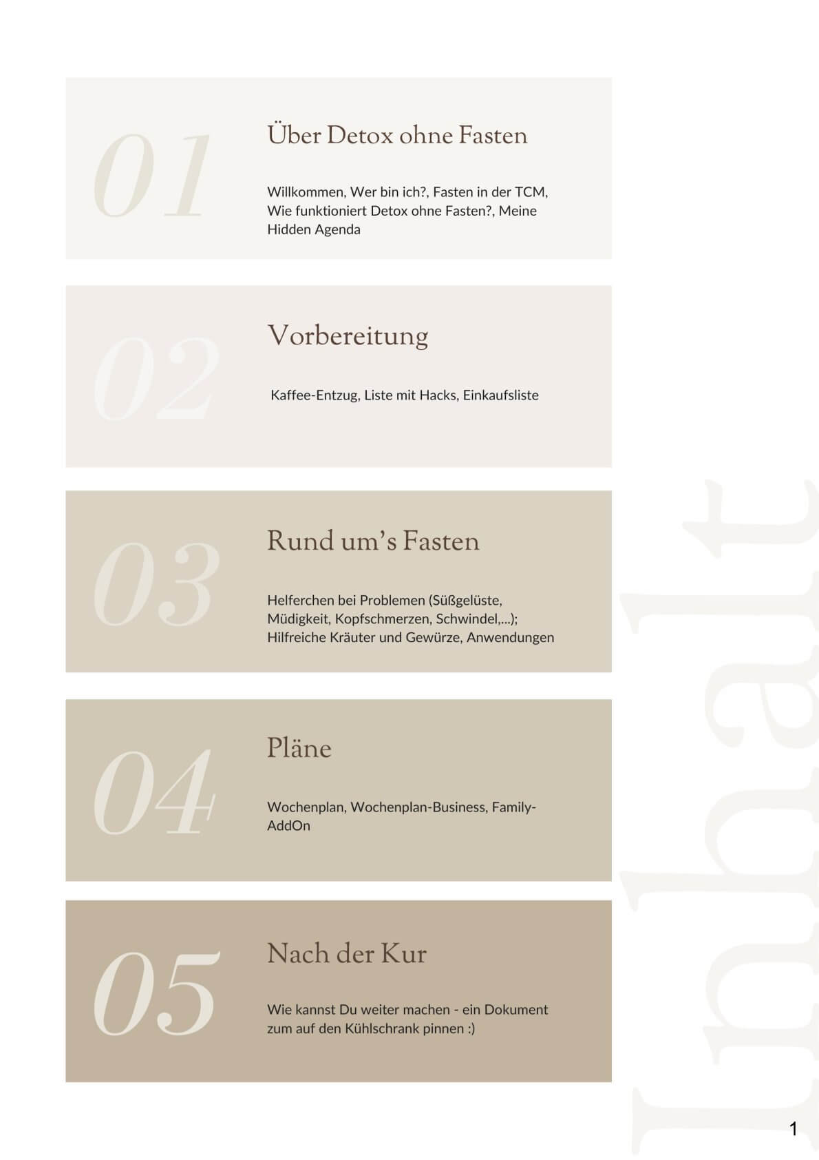 Detox-Booklet Inhalts-Übersicht